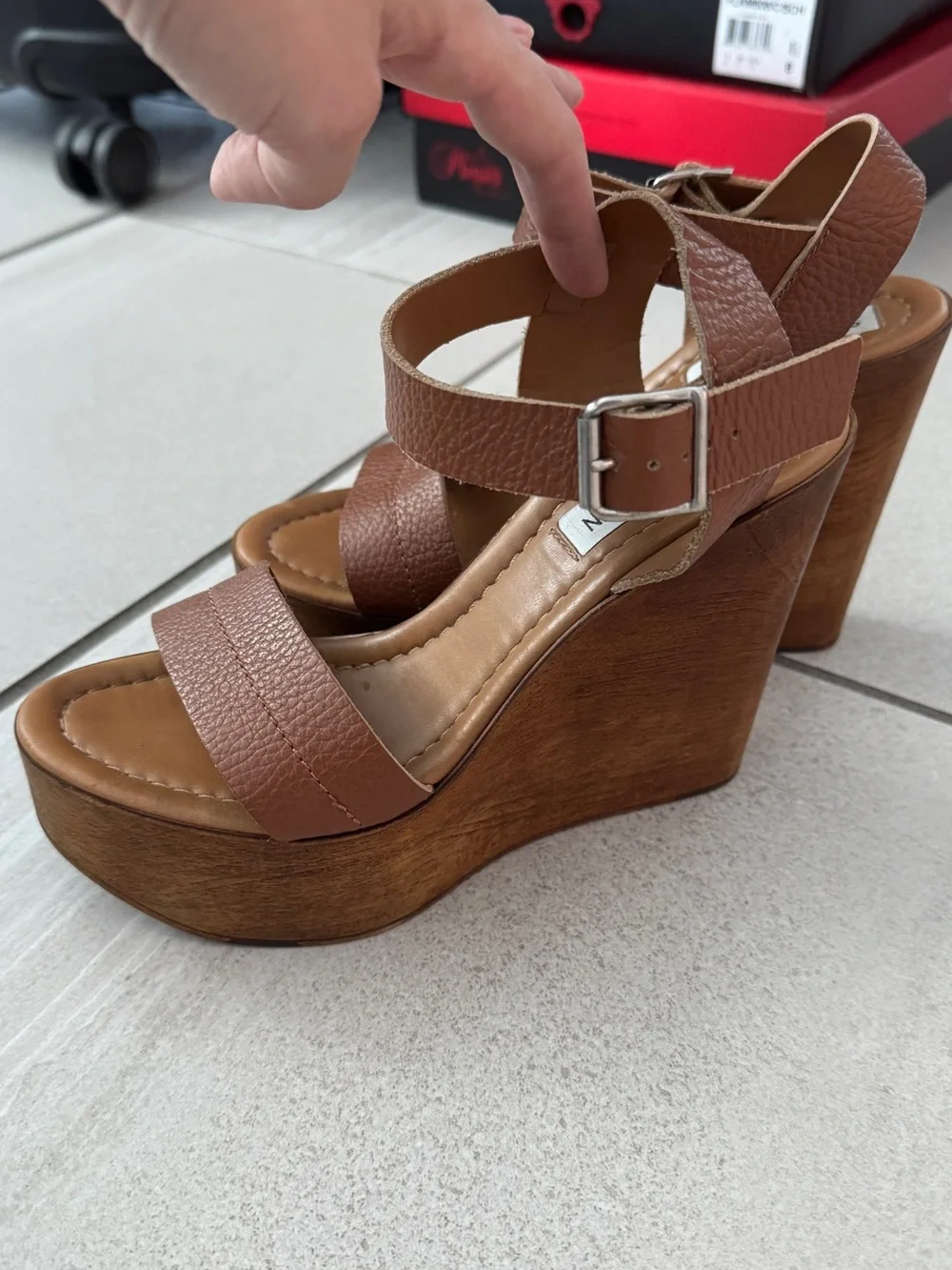 Steve Madden Brown Tan Platform Wedge Sandals with Ankle Strap